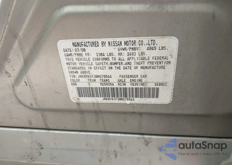 2008 Infiniti G35X из США, поврежденный, VIN JNKBV61F38M279544